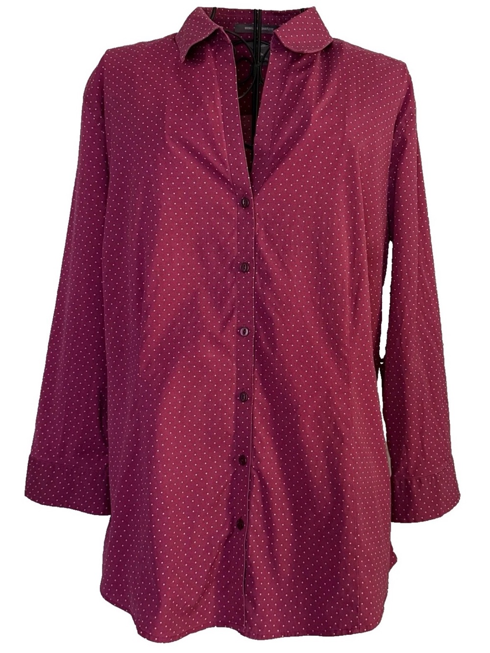 Eddie Bauer Wrinkle Free Shaped Fit Button Up Shirt Polka Dot Pink Cotton